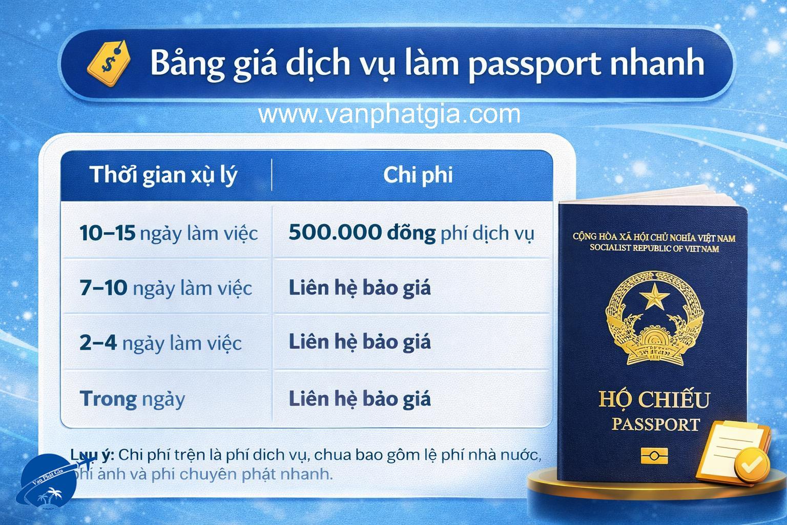 bảng giá dịch vụ đổi passport Vạn Phát Gia hợp lý