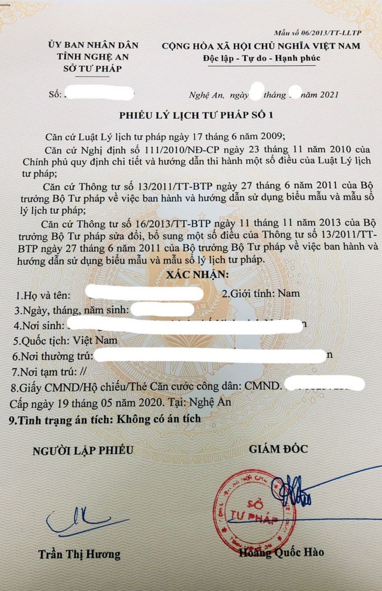 Giá Làm Lý Lịch Tư Pháp Nhanh